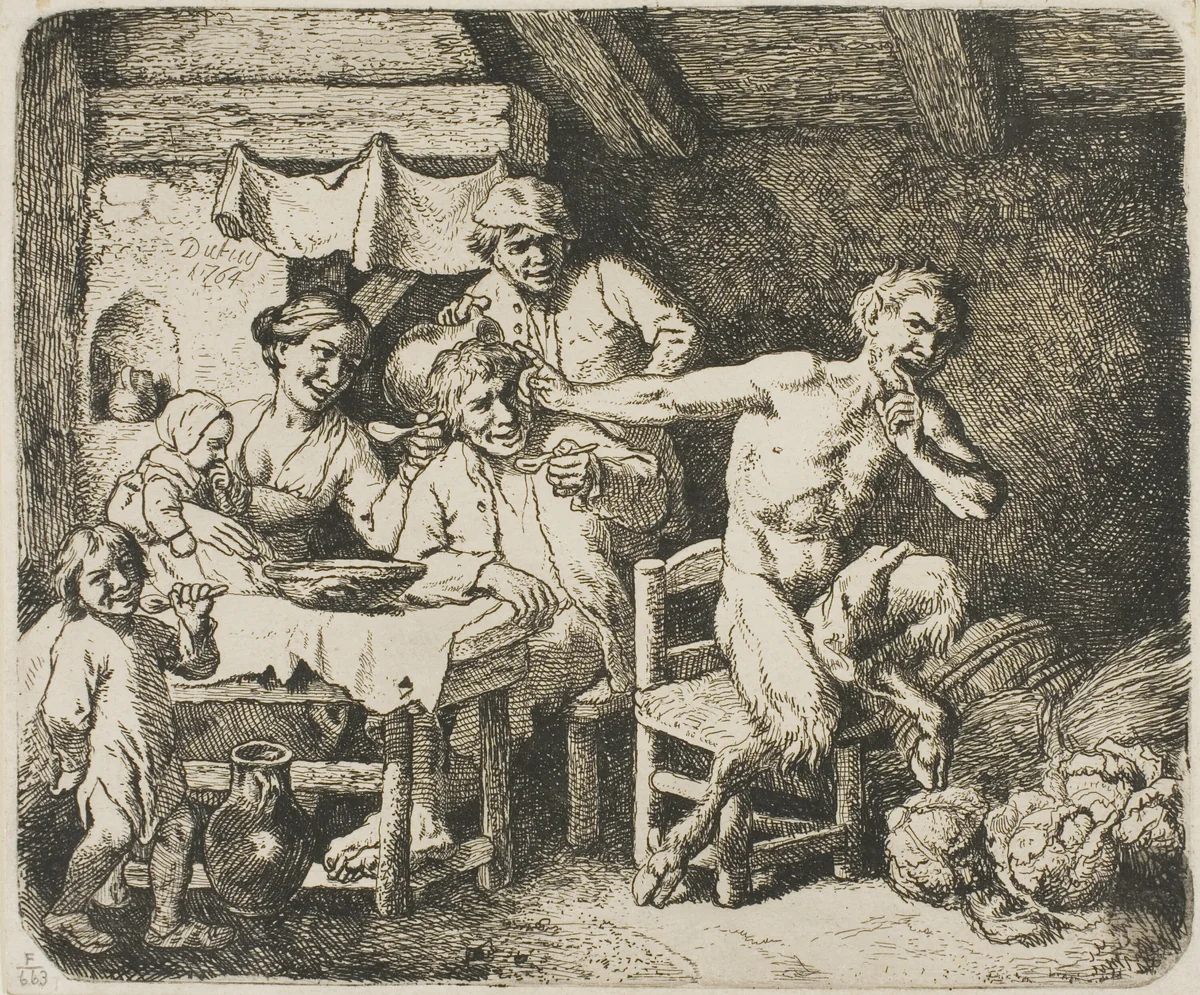 The Satyr in Peasant's House by Christian Wilhelm Ernst Dietrich, print, 1764