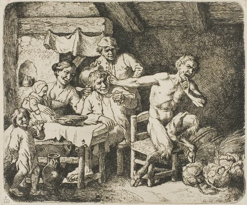 The Satyr in Peasant's House by Christian Wilhelm Ernst Dietrich, print, 1764