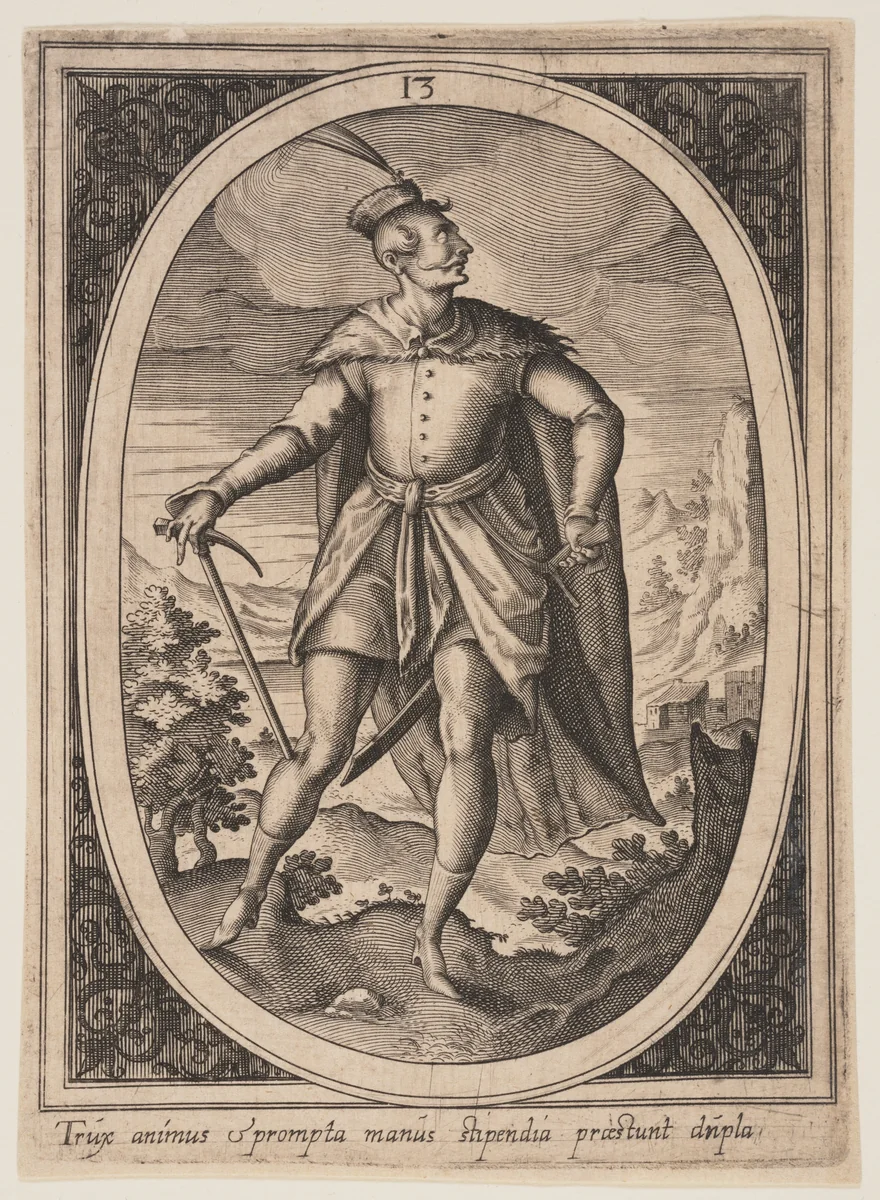 Plate 13 from Military Figures by Heinrich Ulrich, print, 1590-1610