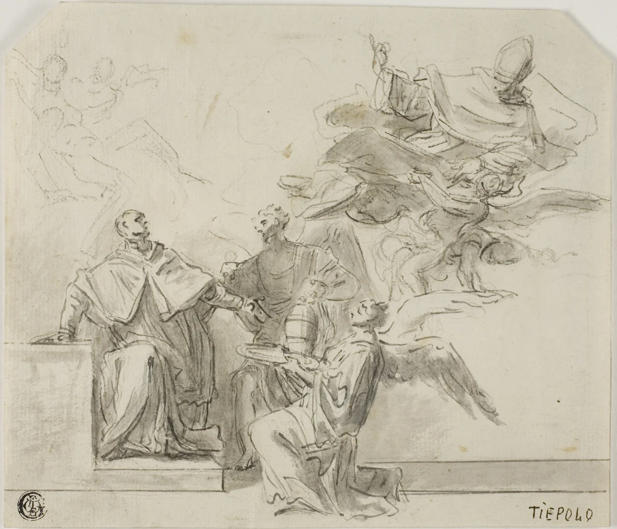 Saint called to Papal Chair by Domenico Mondo
Francesco Solimena
Giovanni Battista Tiepolo, drawing, 1677-1806