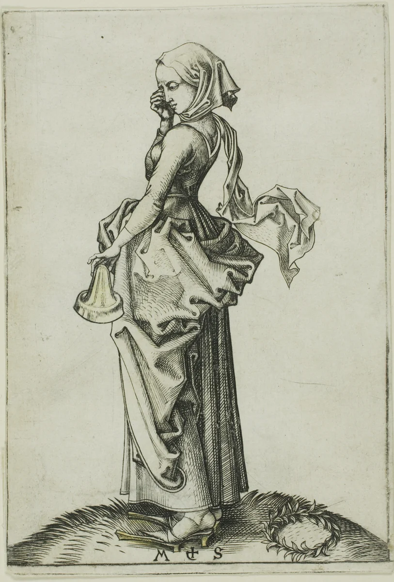 The Fifth Foolish Virgin by Martin Schongauer, print, 1480-1491