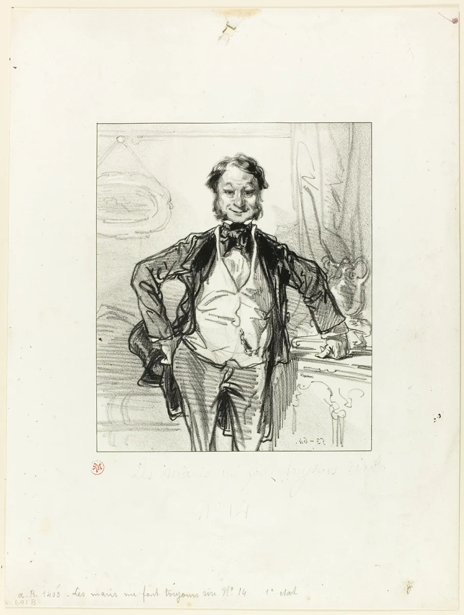 Husbands Always Make Me Laugh: I am Mme. Jolibiais' husband by Paul Gavarni, print, 1853