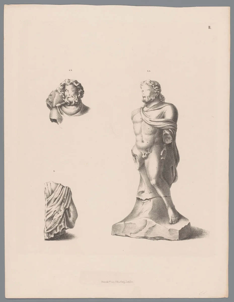 Drie fragmenten van Romeinse beelden, pl. II by Tiemen Hooiberg, print, 1843-1845