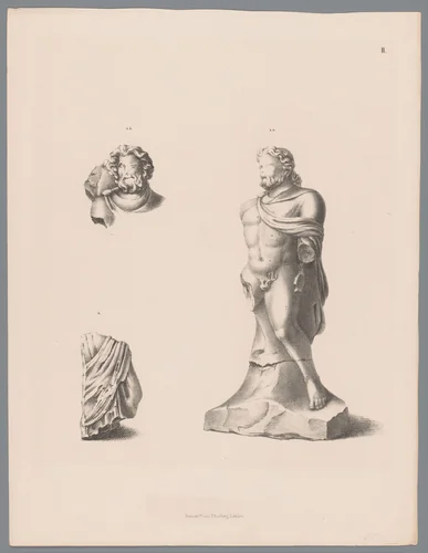Drie fragmenten van Romeinse beelden, pl. II by Tiemen Hooiberg, print, 1843-1845