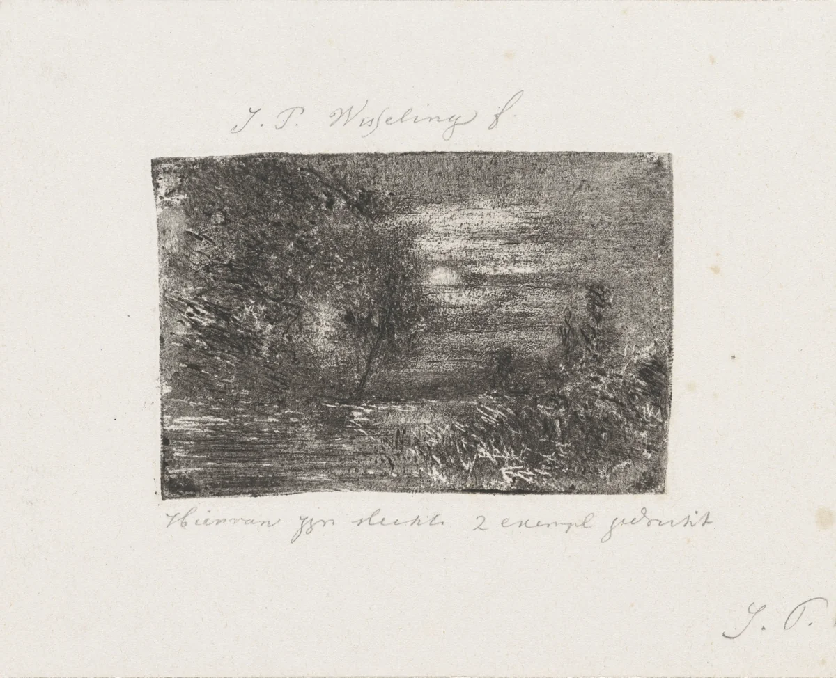 Landschap bij maanlicht by Johannes Pieter van Wisselingh, print, 1830-1882