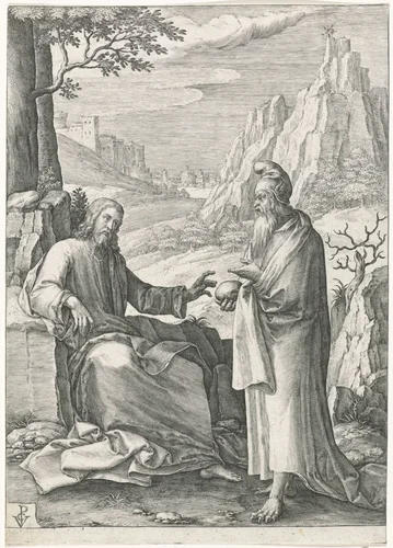Verzoeking van Christus in de woestijn by Unknown, print, 1574-1637