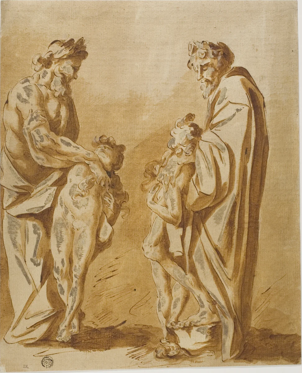 Two Views of an Antique Statue by Unknown Artist, drawing, 1700-1799