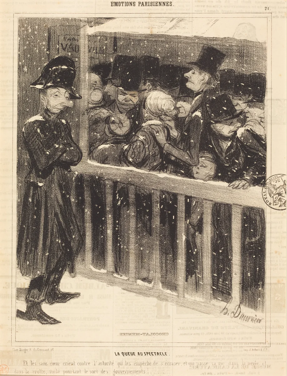 La Queue au spectacle by Honoré Daumier, print, 1840