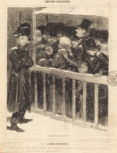 La Queue au spectacle by Honoré Daumier, print, 1840