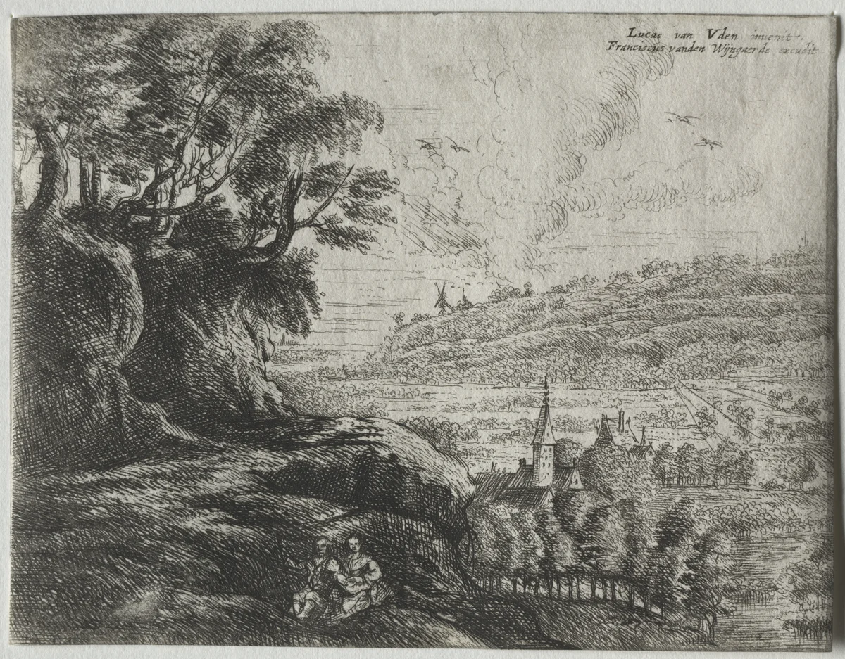 Landscape with a Peasant Couple and Baby by Lucas van Uden, print
