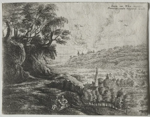 Landscape with a Peasant Couple and Baby by Lucas van Uden, print
