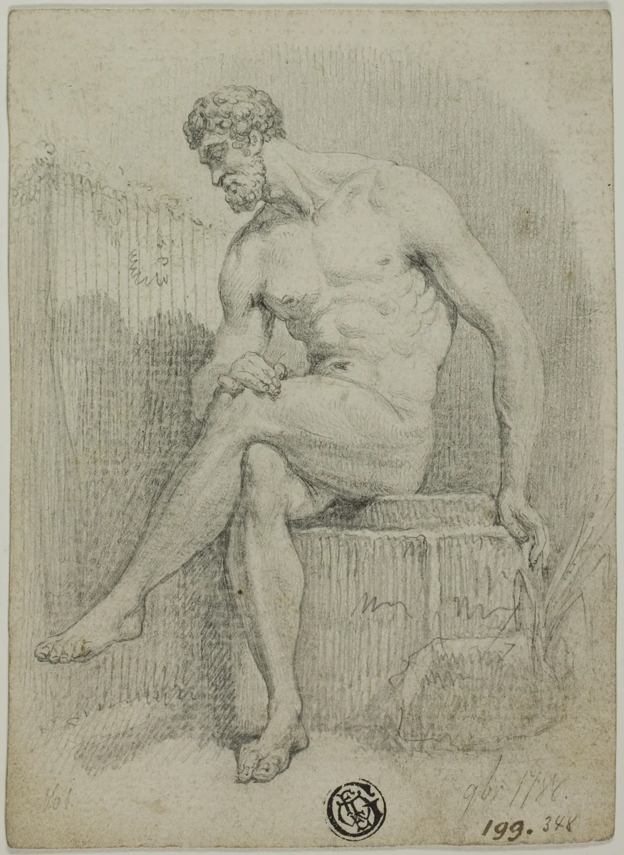 Seated Male Nude (from statue) by Unknown Artist, drawing, 1700-1799