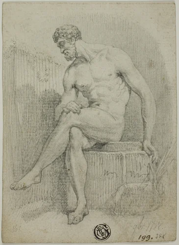 Seated Male Nude (from statue) by Unknown Artist, drawing, 1700-1799