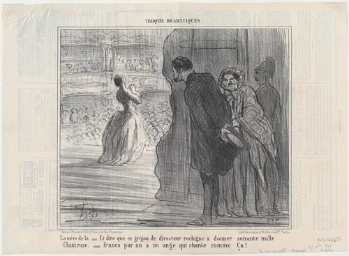 La mère de la chanteuse, from Croquis Dramatiques, published in Le Charivari, december 27, 1856 by Honoré Daumier, print, 1856