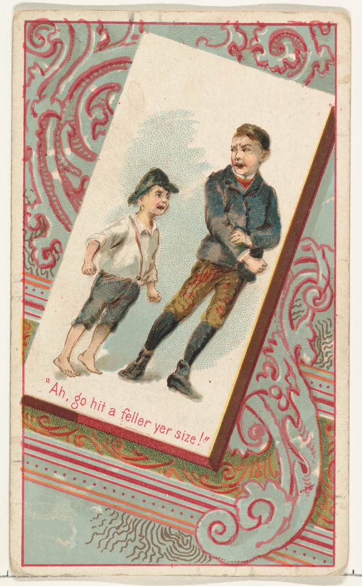 "Ah, go hit a feller yer size!," from the Terrors of America set (N136) issued by Duke Sons & Co. to promote Honest Long Cut Tobacco by W. Duke, Sons & Co., print, 1888-1889