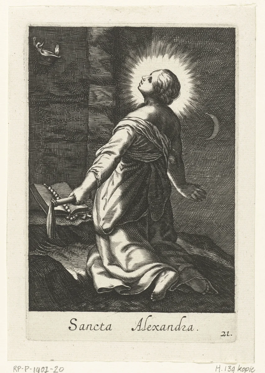 Heilige Alexandra als kluizenares by anonymous, print, 1590-1662