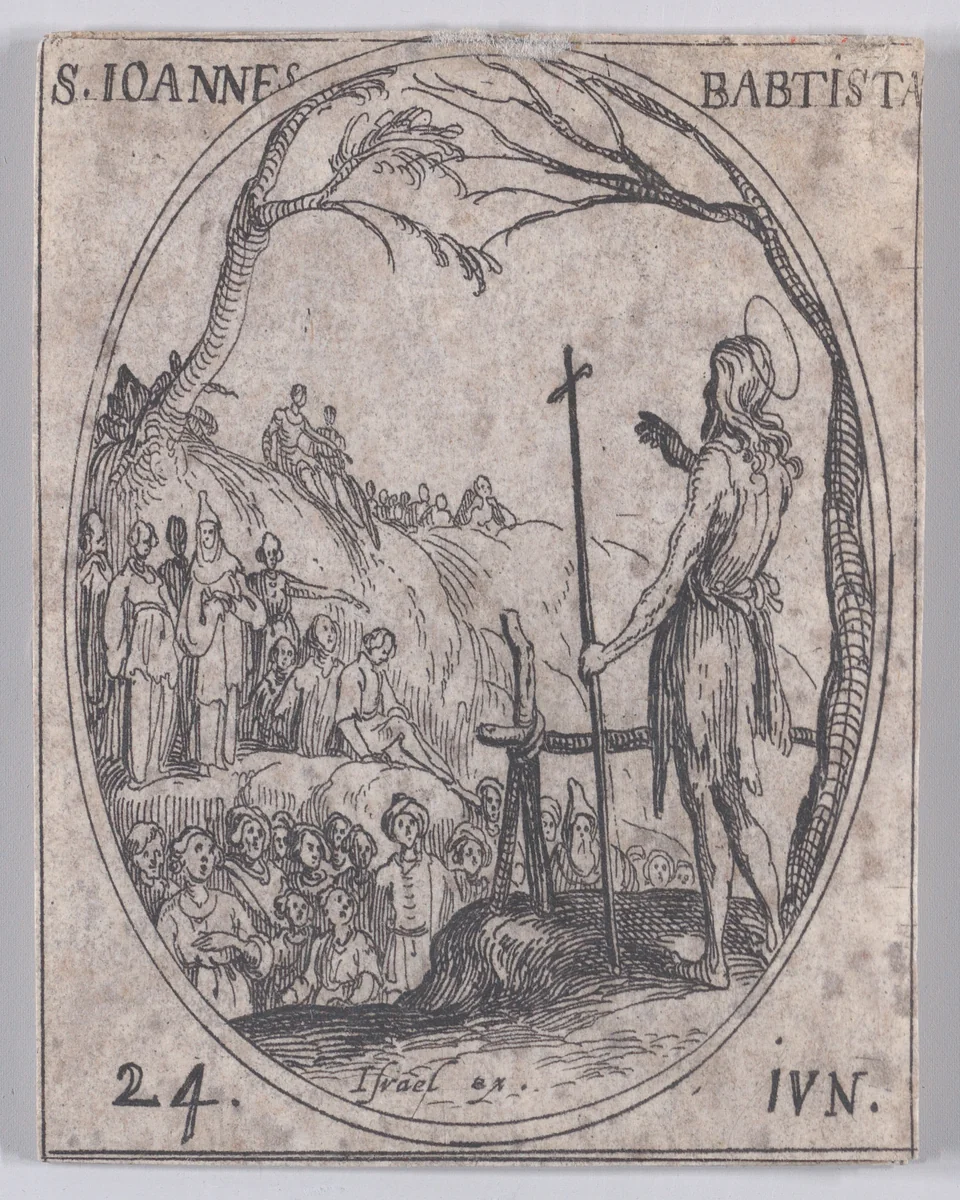 S. Jean Baptiste (St. John the Baptist), June 24th, from "Les Images De Tous Les Saincts et Saintes de L'Année" (Images of All of the Saints and Religious Events of the Year) by Jacques Callot, print, 1636