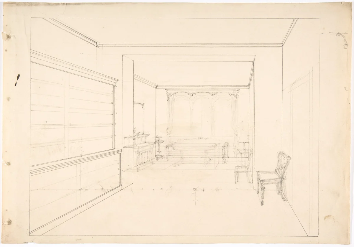 Perspective Drawing of an Interior by anonymous, drawing, 1800-1850