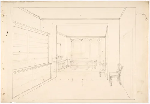 Perspective Drawing of an Interior by anonymous, drawing, 1800-1850