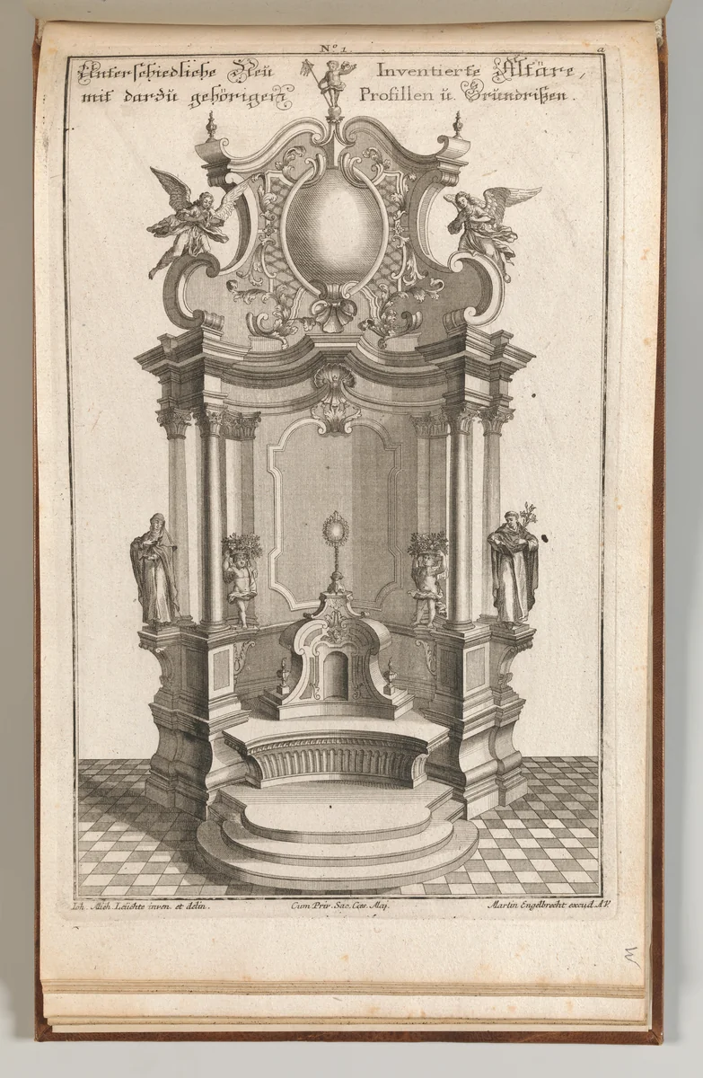 Design for a Monumental Altar, Plate a from 'Unterschiedliche Neu Inventierte Altäre mit darzu gehörigen Profillen u. Grundrißen.' by Johann Michael Leüchte, book, 1745-1755