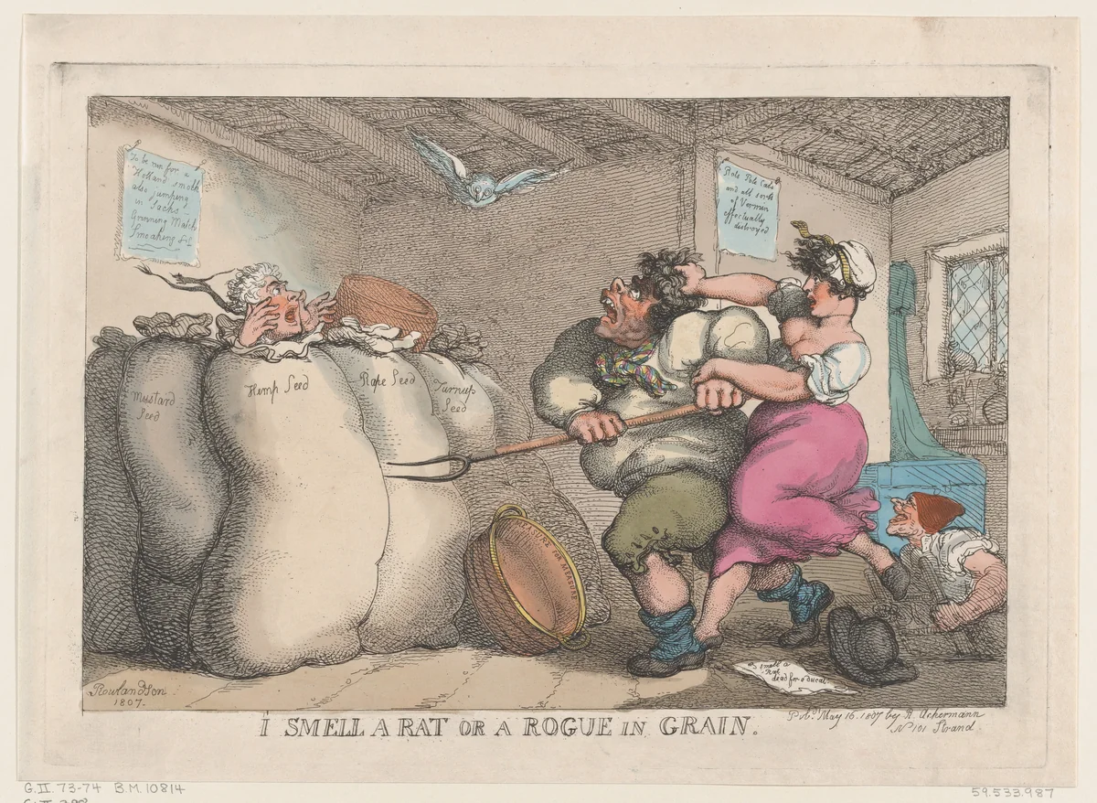 I Smell a Rat or a Rogue in Grain by Thomas Rowlandson, print, 1807