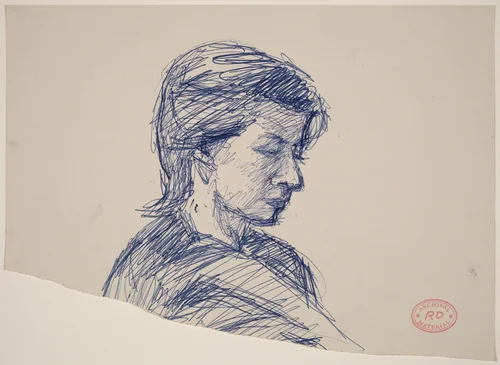 Untitled [head of a woman turned right and looking down] by Richard Diebenkorn, drawing, 1955-1967