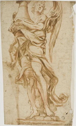 Study after Bernini's Angel sculpture at Ponte Sant'Angelo (recto); Copy of Africa Group (verso) by Gian Lorenzo Bernini, drawing, 1618-1700