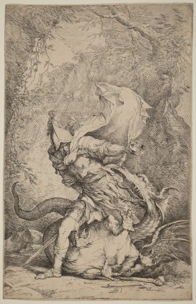 Jason and the Dragon by Salvator Rosa, print, 1663-1664