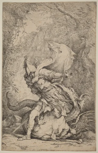 Jason and the Dragon by Salvator Rosa, print, 1663-1664