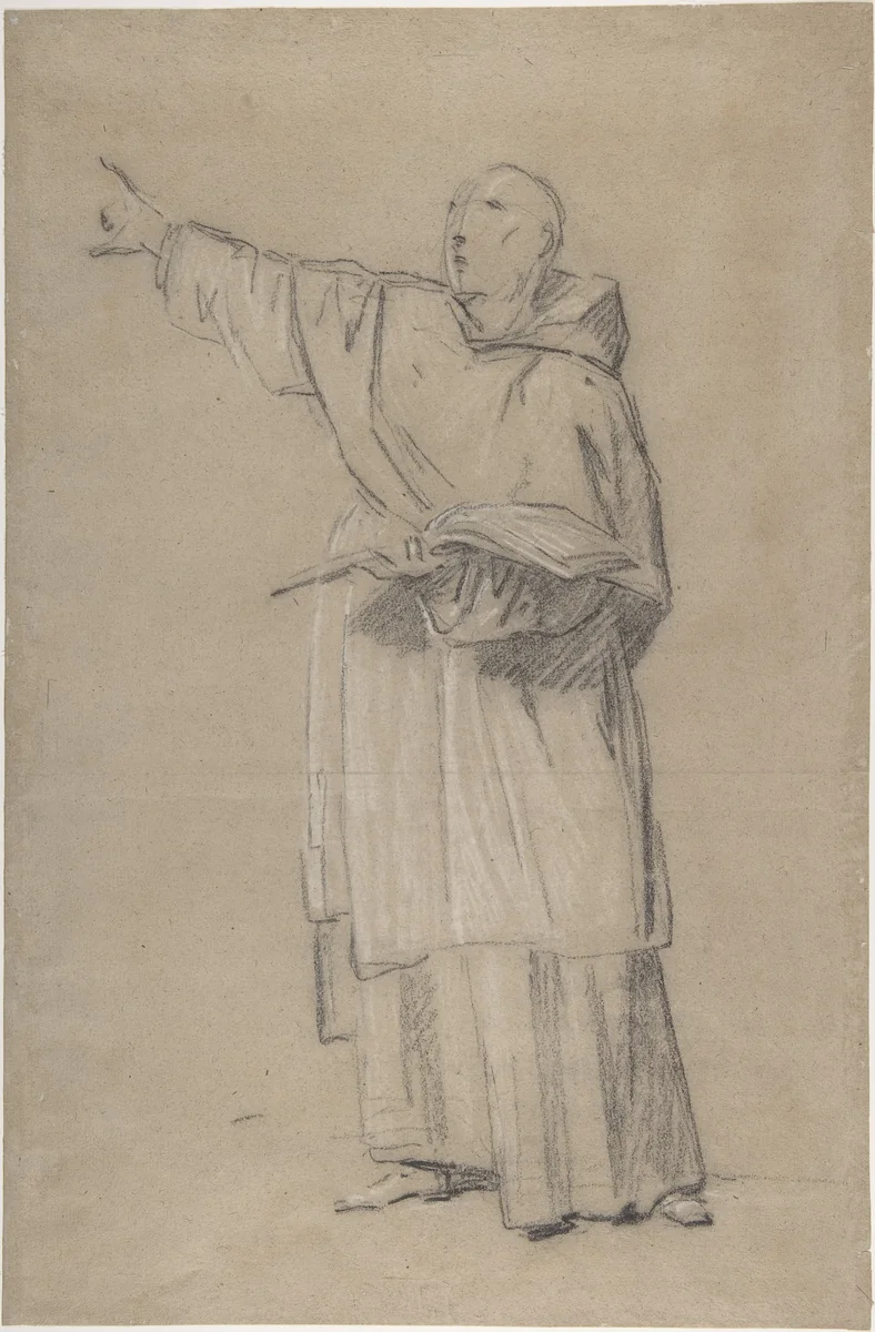 A standing monk by anonymous, drawing, 1700-1799