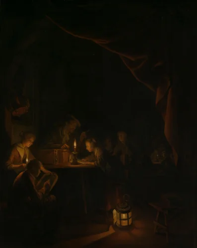 The Night School by Gerard Dou, painting, 1660-1665