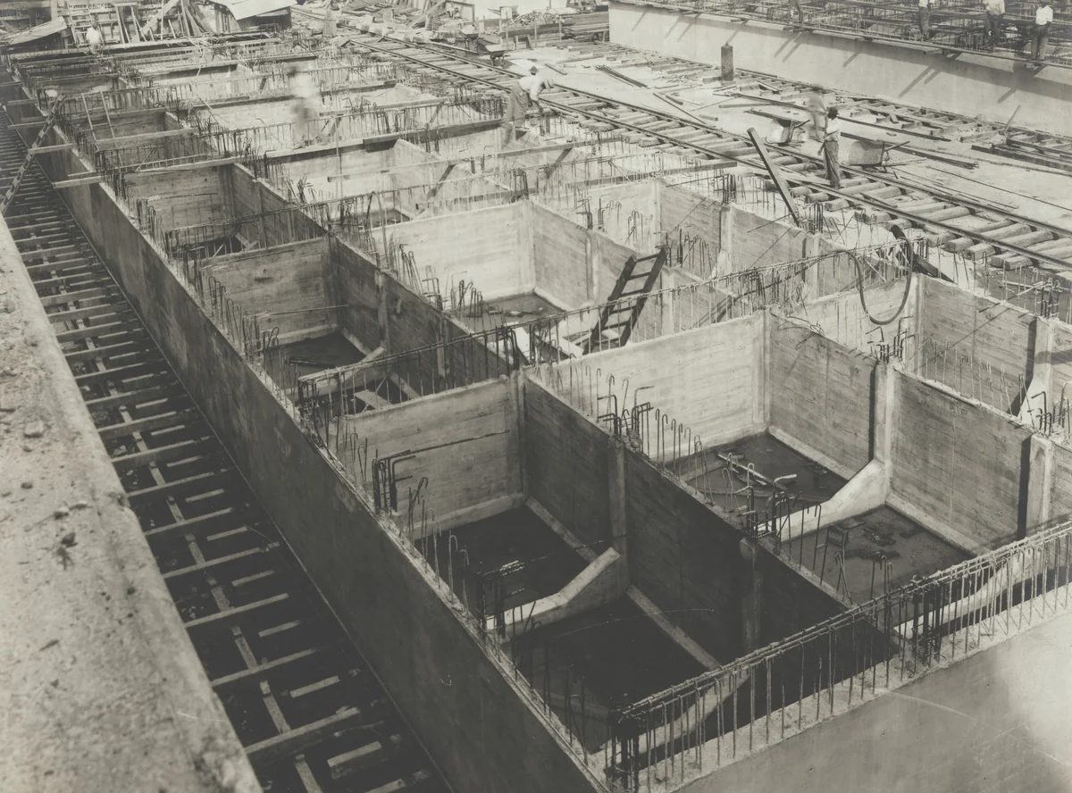 Reinforced Concrete Pontoons. Forms removed from Pontoon No. 4 by Unidentified Photographer, photograph, 1916