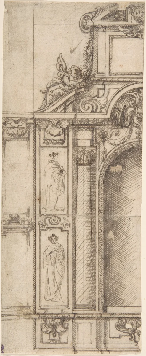 Left Half of the Design for an Altar by anonymous, drawing, 1600-1700