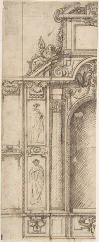 Left Half of the Design for an Altar by anonymous, drawing, 1600-1700