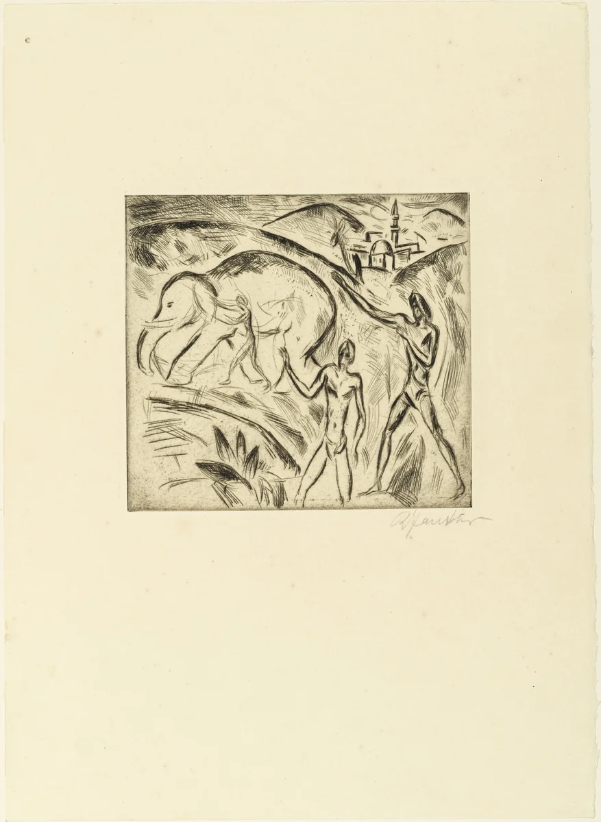 Elephant Trainers (Elefantentrainer) by Richard Janthur, print, 1913