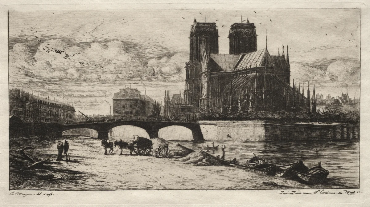 Etchings of Paris: The Apsis of the Cathedral of Notre Dame by Charles Meryon, print, 1854