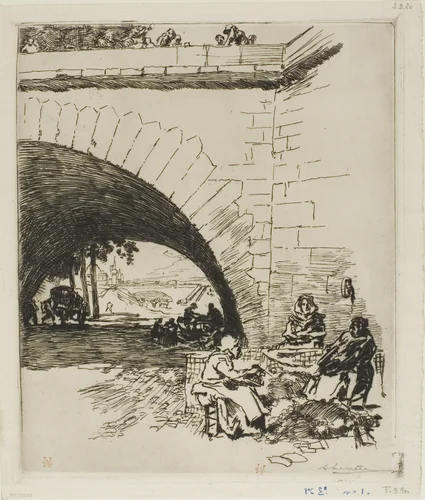 Woolcarders at Pont Marie by Louis Auguste Lepère, print, 1891