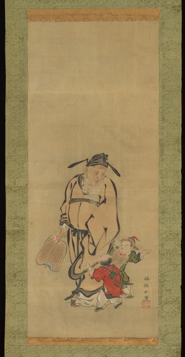 Old Man and Children by Meizhi, painting, 1800-1899