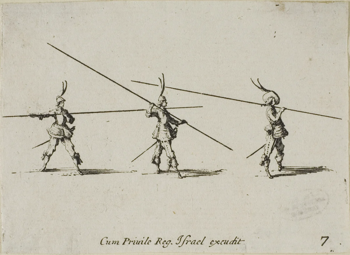 Drill with the Musket, plate seven from The Military Exercises by Jacques Callot, print, 1635