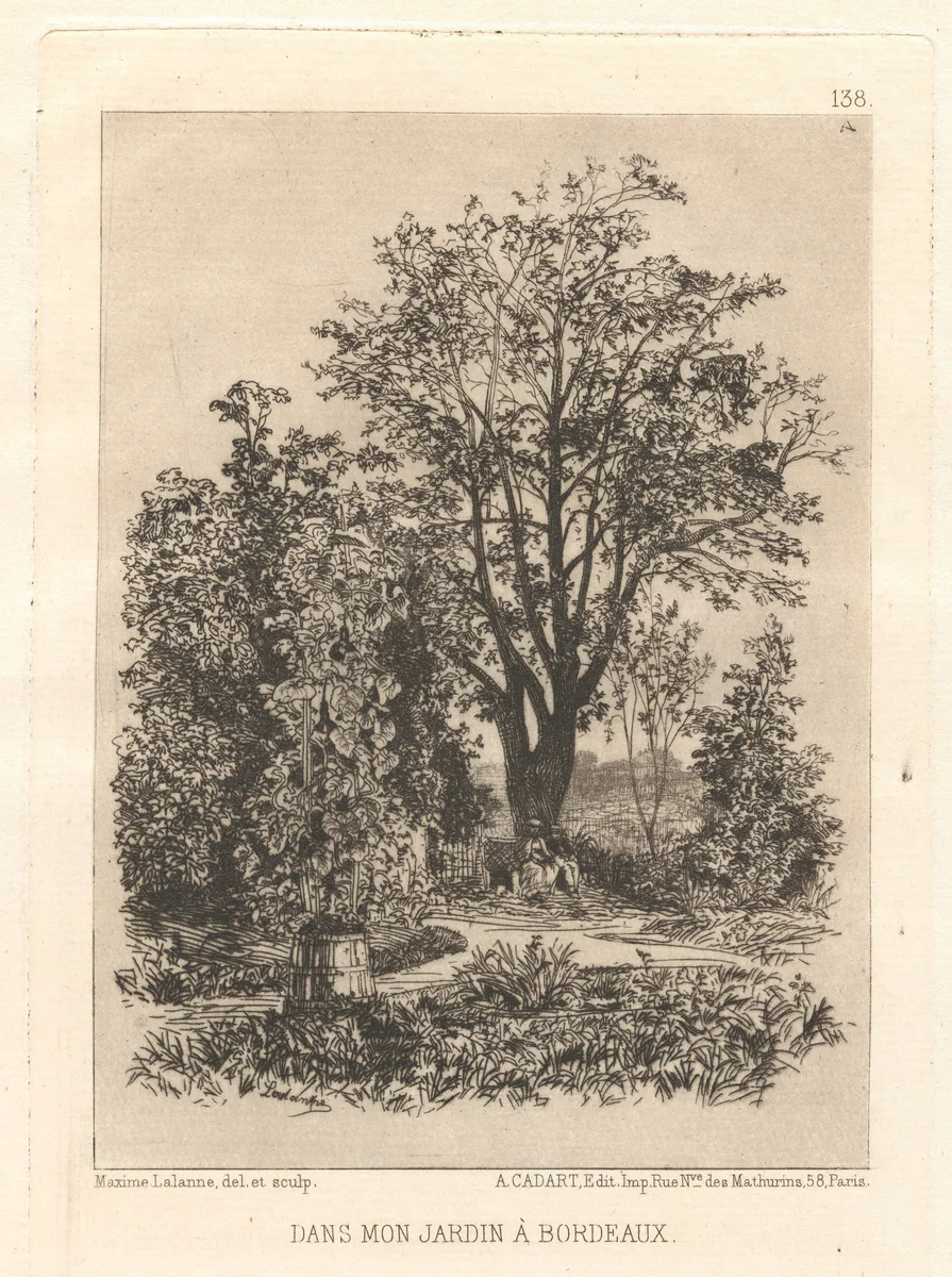 Dans Mon Jardin à Bordeaux by Maxime Lalanne; Alfred Cadart, print, 1868-1872