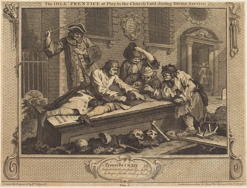 The Idle 'Prentice at Play in the Church Yard, during Divine Service by William Hogarth, print, 1747