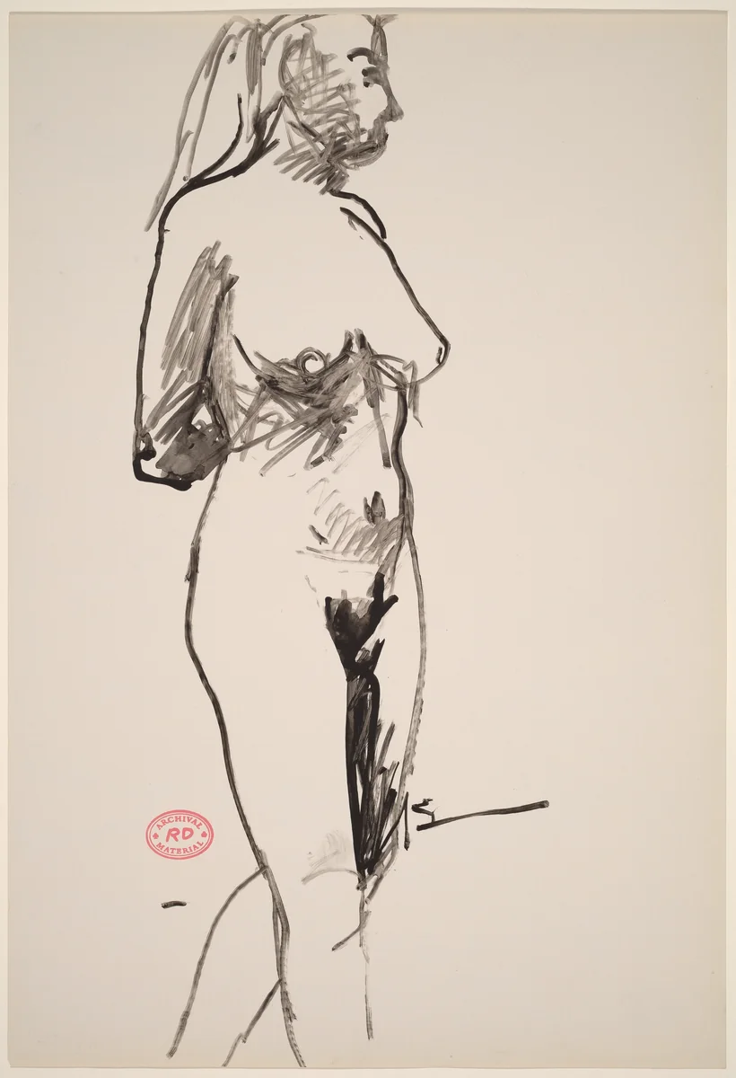 Untitled [standing female nude with arms behind] by Richard Diebenkorn, drawing, 1955-1967