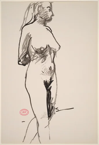 Untitled [standing female nude with arms behind] by Richard Diebenkorn, drawing, 1955-1967