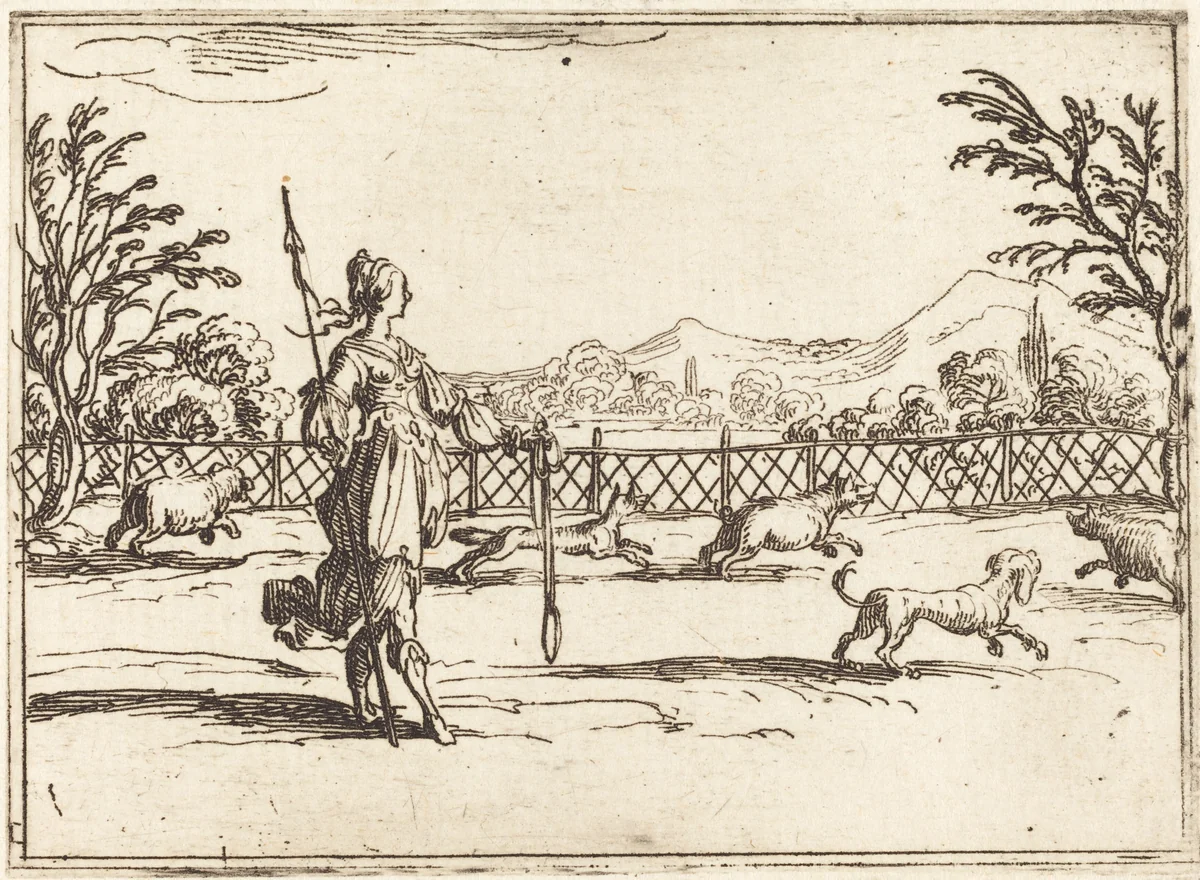 The Huntress by Jacques Callot, print, 1592-1635