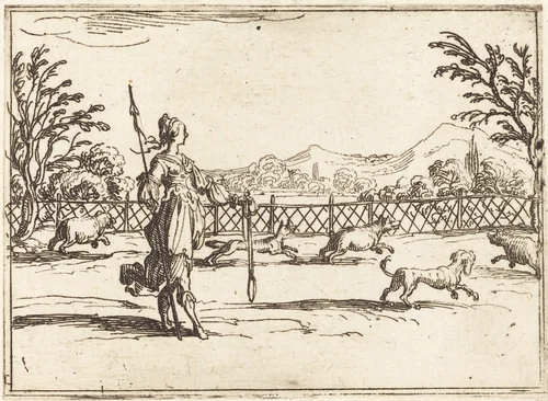 The Huntress by Jacques Callot, print, 1592-1635