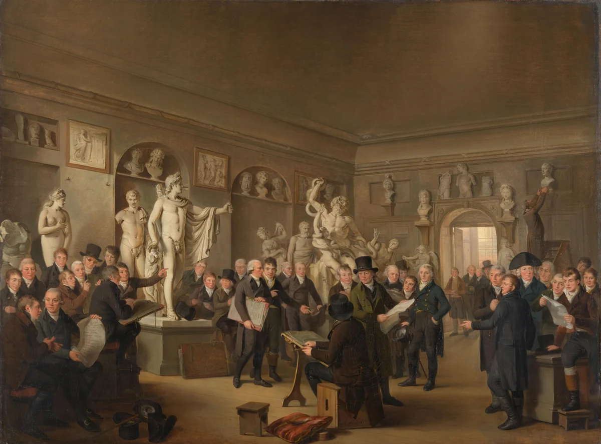 The Sculpture Gallery of the Felix Meritis Society by Adriaan de Lelie, painting, 1806-1809