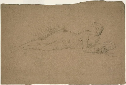 Reclining Woman with a Mirror by Jean Baptiste Carpeaux, drawing, 1855-1865