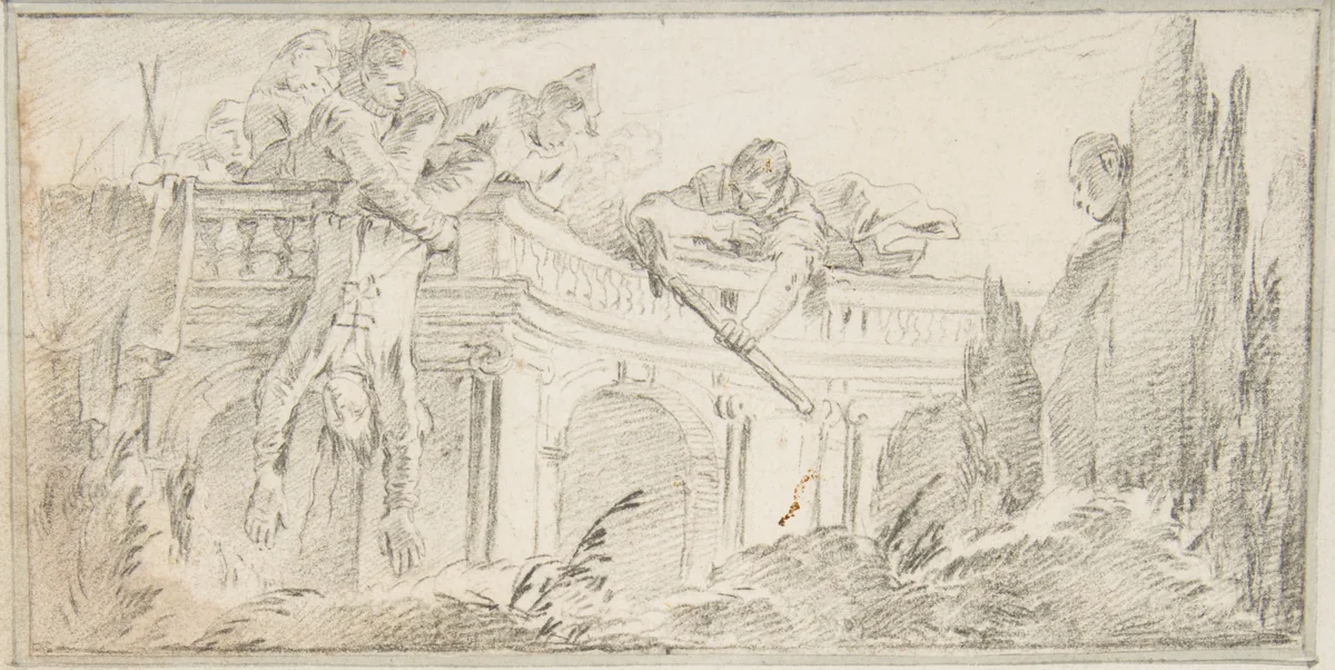 Illustration for a Book: Scene of Men Disposing of Corpse in a Garden by Giovanni Battista Tiepolo, drawing, 1696-1770