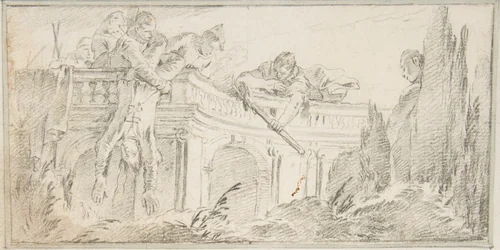 Illustration for a Book: Scene of Men Disposing of Corpse in a Garden by Giovanni Battista Tiepolo, drawing, 1696-1770
