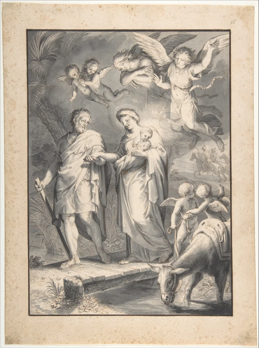 The Flight into Egypt by Jacques Stella, drawing, 1605-1657